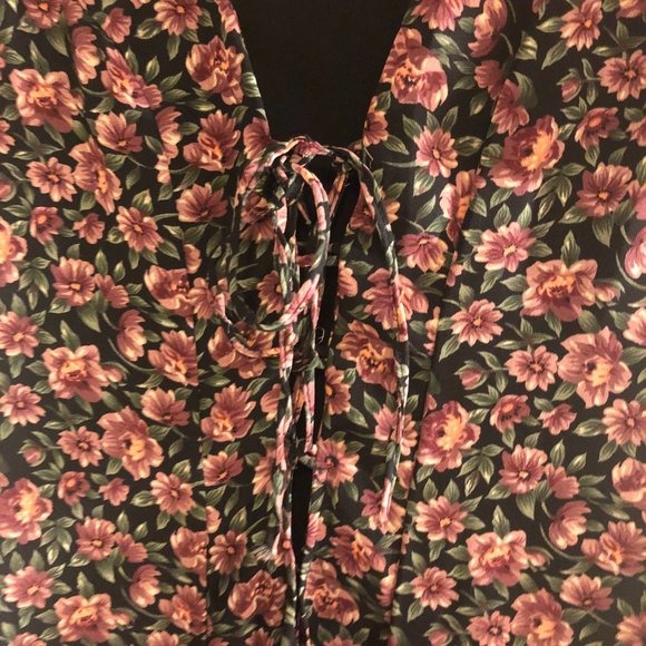 Vintage Black & Orange Floral Midi Dress with Front Slit (Size SP) - Picture 5 of 14